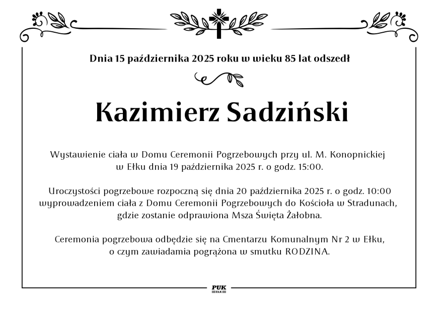 Kazimierz Sadziński - nekrolog